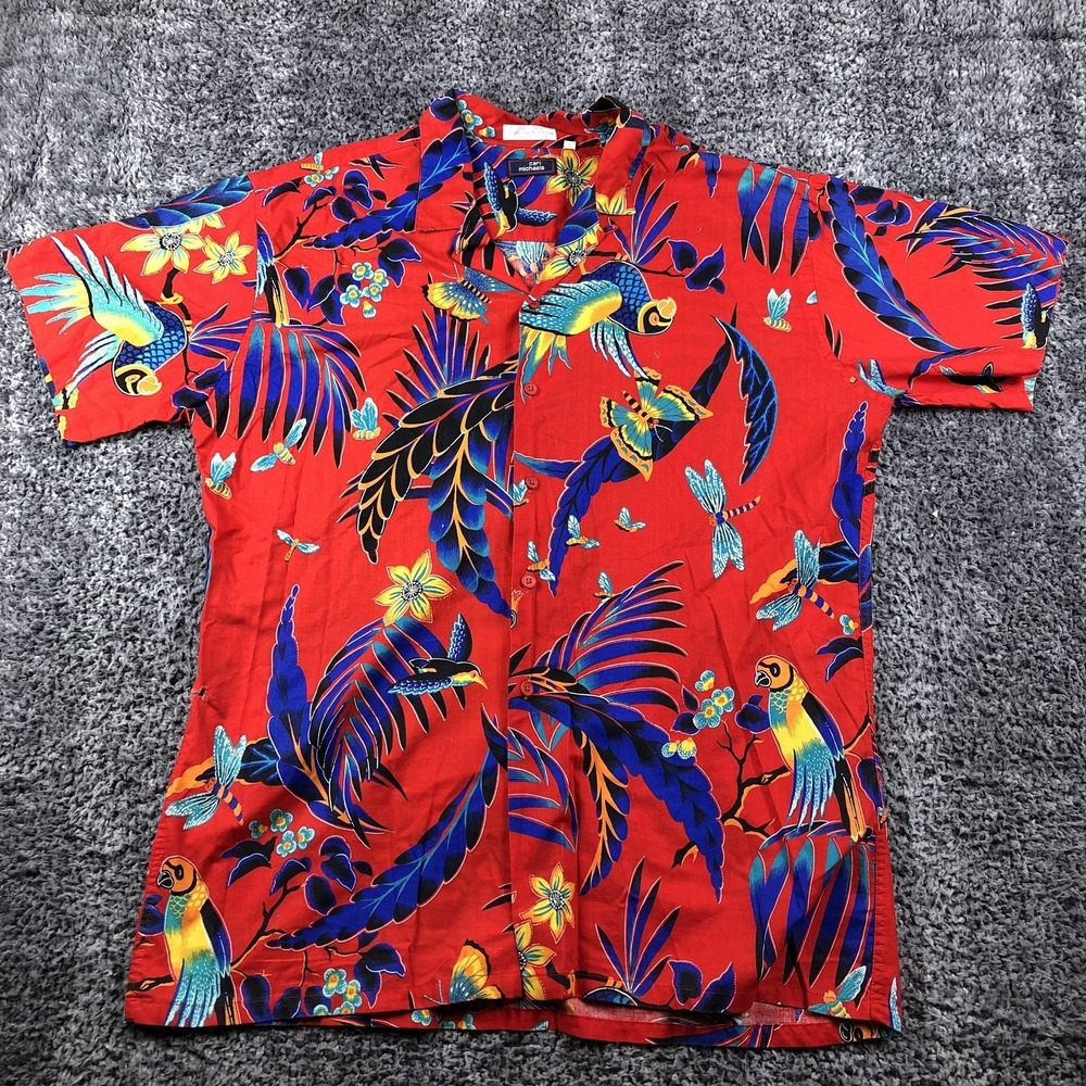 Vintage Carl Michaels Shirt Mens XL Red Parrot Hawaiian Short Sleeve Made‎ USA - Picture 2 of 9